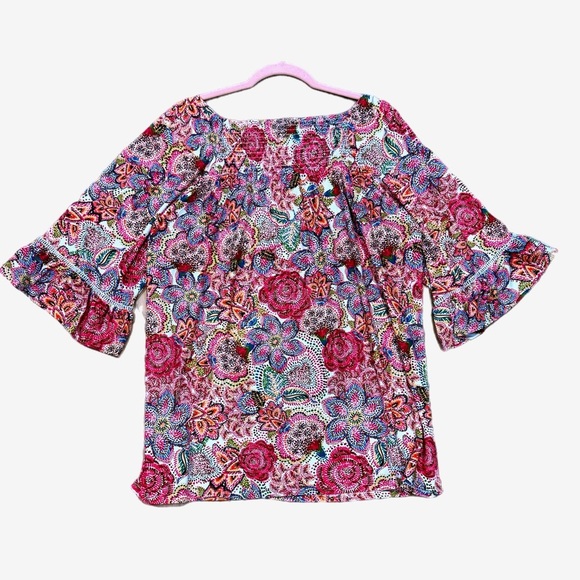 New Robert Louis Boho Blouse Womens Plus Sz 2X Multi Floral Bell Sleeve Top - Picture 4 of 10